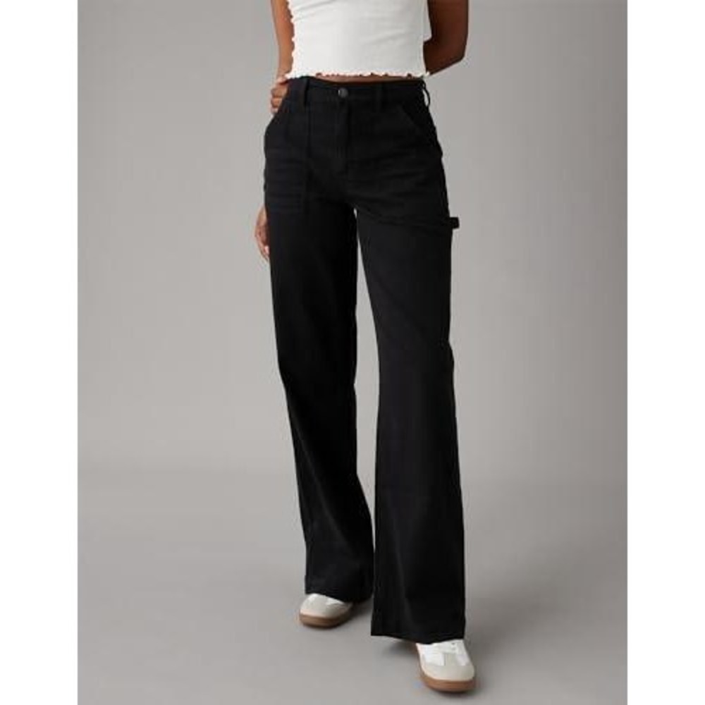 American Eagle Jeans Womens 00 Super High Rise Baggy Wide Leg Cargo Pants Black